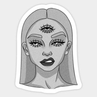 The young lady with three eyes - Drawing - B&W Sticker